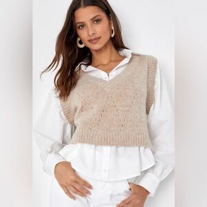 Effortlessly Aesthetic White and Beige Layered Sweater Vest Top